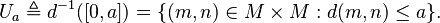  \qquad U_a \triangleq d^{-1}([0,a]) = \{(m,n)\in M\times M : d(m,n)\leq a\}.