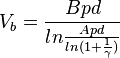 V_b = {Bpd \over ln{Apd\over ln (1+{1\over\gamma})}}