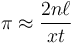 \pi \approx \frac{2n\ell}{xt}