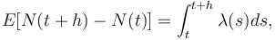  E[N(t+h) - N(t)]=\int_{t}^{t+h}\lambda (s)ds, 