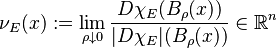  \nu_E(x) := \lim_{\rho \downarrow 0} \frac{D\chi_E(B_\rho(x))}{|D\chi_E|(B_\rho(x))} \in \mathbb{R}^n