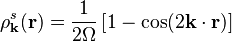 \rho_{\bold{k}}^s(\bold{r}) = \frac{1}{2\Omega} \left[1 - \cos(2 \bold{k}\cdot\bold{r})\right]