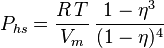 P_{hs}= \frac{R\, T}{V_m}\, \frac{1 - \eta^3}{(1 - \eta)^4}