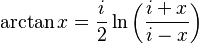 \arctan x = \frac{i}{2} \ln \left(\frac{i + x}{i - x}\right) \,