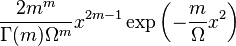 \frac{2m^m}{\Gamma(m)\Omega^m} x^{2m-1} \exp\left(-\frac{m}{\Omega}x^2 \right)