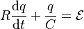 R \frac{\mathrm{d}q}{\mathrm{d}t} + \frac{q}{C} = \mathcal{E}\,\!