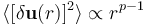 \langle [\delta \mathbf{u}(r)]^2  \rangle \propto r^{p-1} 