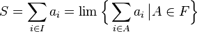  S = \sum_{i\in I}a_i = \lim \Bigl\{\sum_{i\in A}a_i\,\big| A\in F\Bigr\}