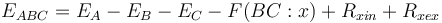 E_{ABC}=E_A-E_B-E_C-F(BC:x)+R_{xin}+R_{xex}