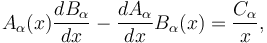 A_\alpha(x) \frac{dB_\alpha}{dx} - \frac{dA_\alpha}{dx} B_\alpha(x) = \frac{C_\alpha}{x},\!