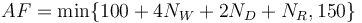 AF = \operatorname{min}\{100+4N_W+2N_D+N_R , 150\}