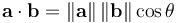 \mathbf{a}\cdot\mathbf{b}
=\left\|\mathbf{a}\right\|\left\|\mathbf{b}\right\|\cos\theta