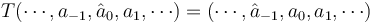 
T(\cdots, a_{-1}, \hat{a}_0, a_1, \cdots) = (\cdots, \hat{a}_{-1}, a_0, a_1, \cdots)
