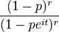 \, \frac{(1-p)^r}{(1-pe^{it})^r}