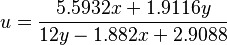 u=\frac{5.5932x+1.9116y}{12y-1.882x+2.9088}