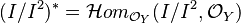 (I/I^2)^* = \mathcal{H}om_{\mathcal{O}_Y}(I/I^2, \mathcal{O}_Y)