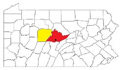 Map of the State College-DuBois, PA Combined Statistical Area (CSA), composed of the following parts:   State College, PA Metropolitan Statistical Area   DuBois, PA Micropolitan Statistical Area