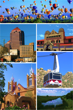 Balloon Fiesta,  Downtown Albuquerque  Alvarado Center, Sandia Peak Tramway San Felipe de Neri Church, Rio Grande Wetlands.