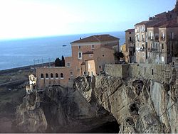 View of Amantea on the sea with the Palazzo delle Clarisse.