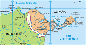 Map of Ceuta, with Santa Catalina island on the eastern side.