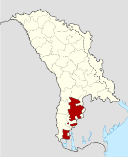 Location of Gagauzia (red) within Moldova (white).