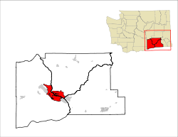 Location of the Kennewick-Pasco-Richland Metropolitan Statistical Area with the three cities highlighted