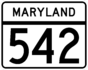 Maryland Route 542 marker