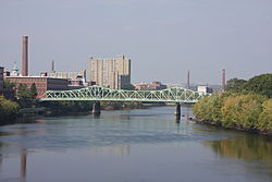 Lowell on the Merrimack River with Cox Bridge