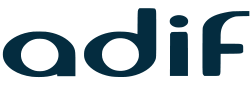 The wordmark of Adif, spelling the company name in blue lowercase letters of a distinctive typeface