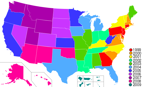 Statehood quarters map 2009.svg