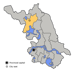 Location of Suqian City (yellow) in Jiangsu