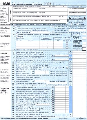 picture of a 1040 Federal tax form with blue and white shading