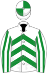 White, green chevrons, striped sleeves, quartered cap