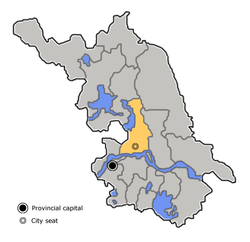 Yangzhou's location within Jiangsu province