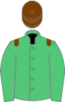 Dark green, brown epaulets, sleeves and cap