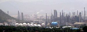 Hazy photo of chemical factory