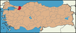 Location of Sakarya on Turkey map