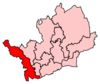 A medium sized constituency. It is long and thin in shape, stretching from the northwest to the southwest of the county.