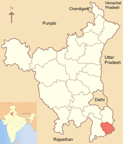 Location of Palwal district in Haryana