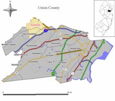 Location of Summit within Union County and state of New Jersey