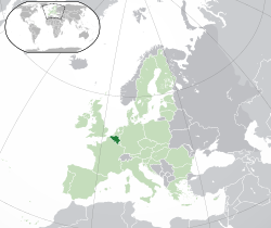 Location of  Belgium  (dark green)– in Europe  (green & dark grey)– in the European Union  (green)