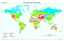 World map showing global desertification vulnerability