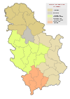 Map of and cities of Southern and Eastern Serbia