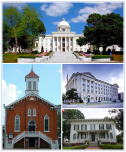 Images top, left to right: Alabama State Capitol, Dexter Avenue Baptist Church, Frank M. Johnson, Jr., Federal Building and United States Courthouse, First White House of the Confederacy