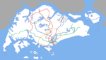 A diagram of the physical spread of the MRT network across the island.