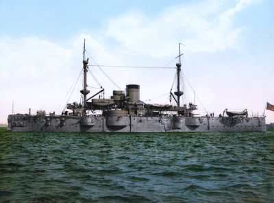 Photochrom of USS Texas in 1898. Having a reputation as being a jinxed or unlucky ship with the nickname "Old Hoodoo", she fought in the Spanish–American War and beyond. On 15 February, 1911, her name was changed to San Marcos to allow the name Texas to be assigned to BB-35, and was sunk as a gunnery target on 10 October of that year.