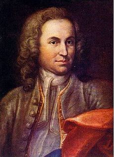 disputed portrait of the young Bach, with brown curled hair, dressed festively