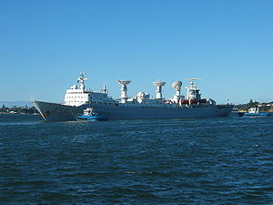 Yuanwang 2 in Auckland, New Zealand on 27 October 2005. The ship was resupplying after being at sea to support the Shenzhou 6 flight