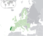 Map showing Portugal in Europe