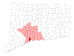 Location in New Haven County, Connecticut